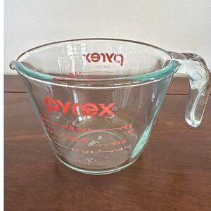 Vintage Pyrex‎ Glass Measuring Cup 1 Cup Metric Imperial Red Markings Handle